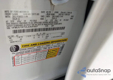 2020 Ford Expedition Limited z USA, uszkodzony, nr VIN 1FMJU1KT2LEA41027